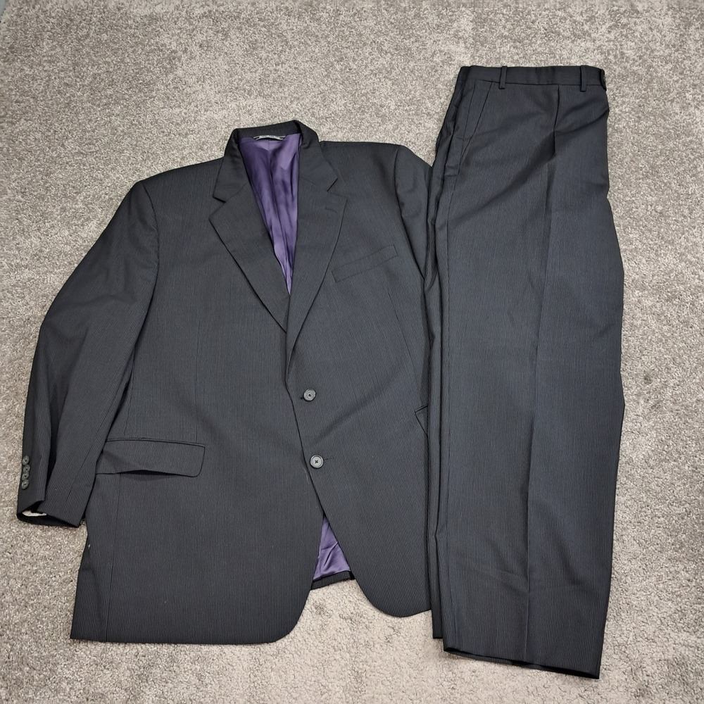 Jack Victor Mens Reflex Stretch Wool Blend Suit Charcoal Pinstripe 50R 45R 8009